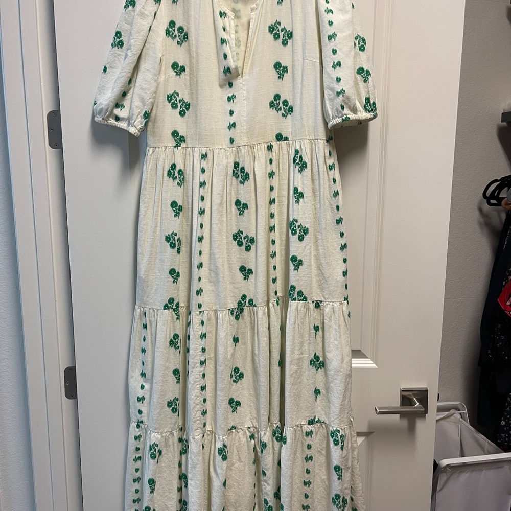 Oliphant Cream Maxi Sundress with Puff Sleeves